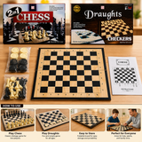 2-in-1 Chess & Draughts Wooden Board Game Set