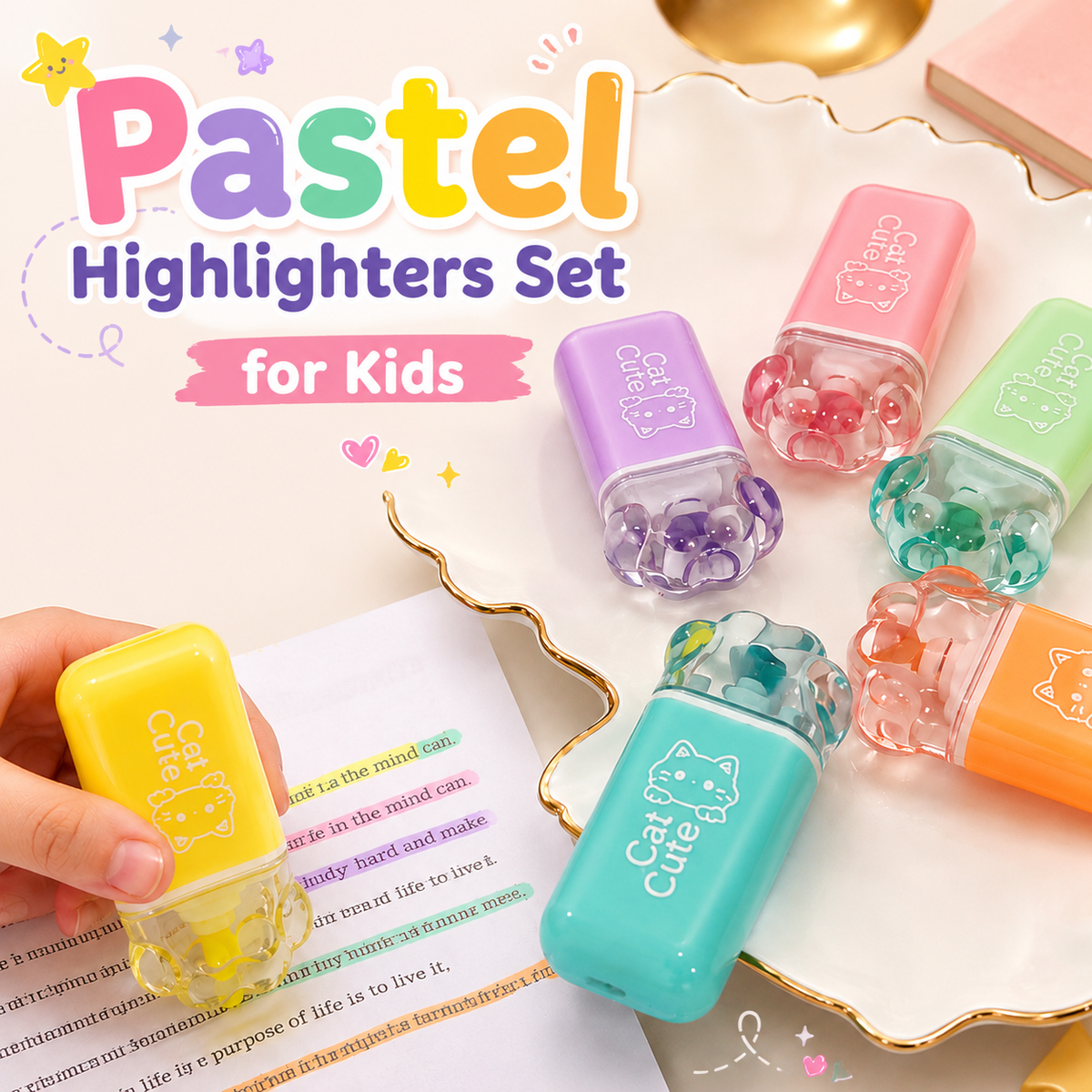 Pastel Highlighters Set for Kids (Pack of 6)