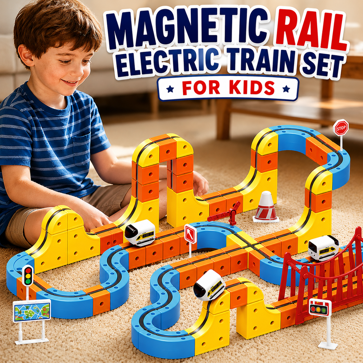 Magnetic Rail Electric Train Set for Kids – 67 Pieces