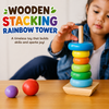 Wooden Stacking Rainbow Tower for Kids – Montessori Ring Stacker