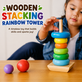 Wooden Stacking Rainbow Tower for Kids – Montessori Ring Stacker