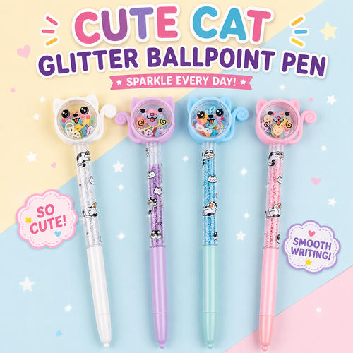 Cute Cat Glitter Ballpoint Pen for Kids