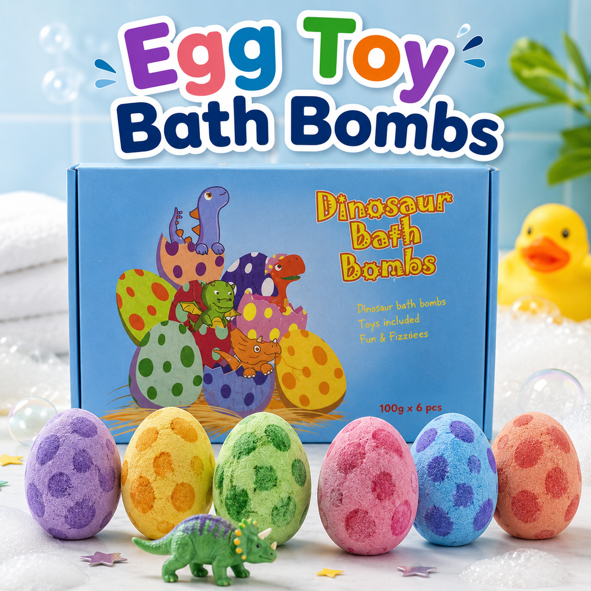 Dinosaur Egg Bath Bombs for Kids – Surprise Toy Set