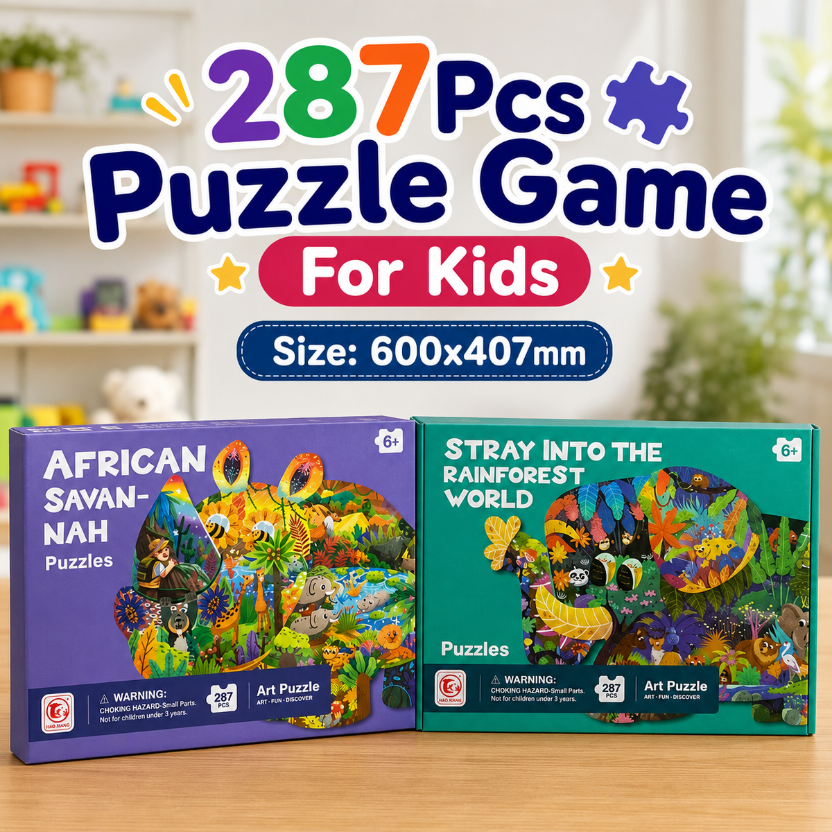 287 Pieces Animal Shaped Jigsaw Puzzle for Kids – Wildlife Design