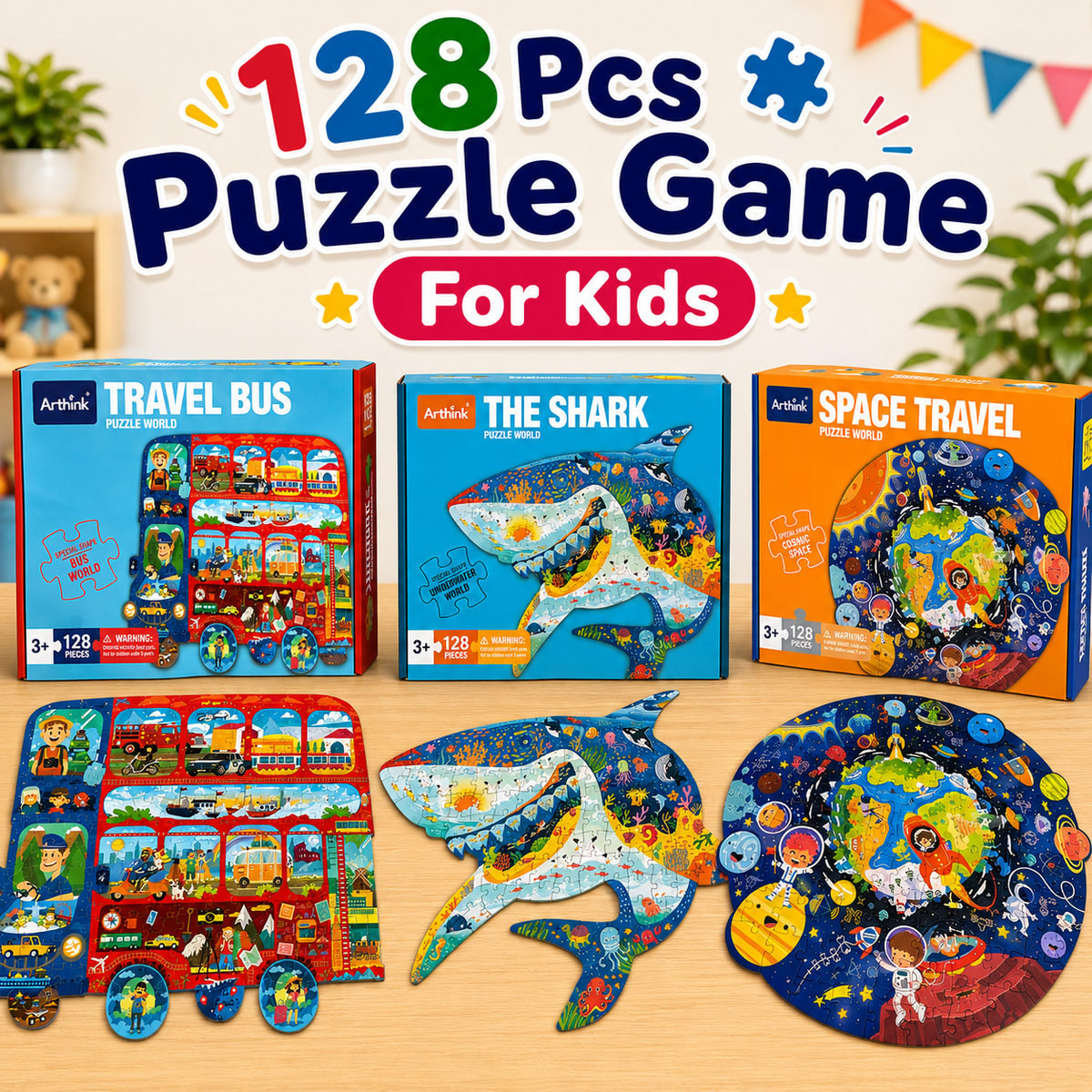 128 Pcs Shaped Jigsaw Puzzle for Kids – Random Design