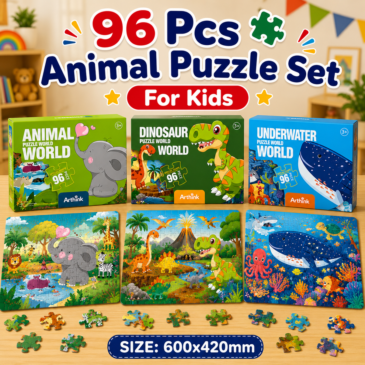 96 Pcs Animal Puzzle Set for Kids – Random Design