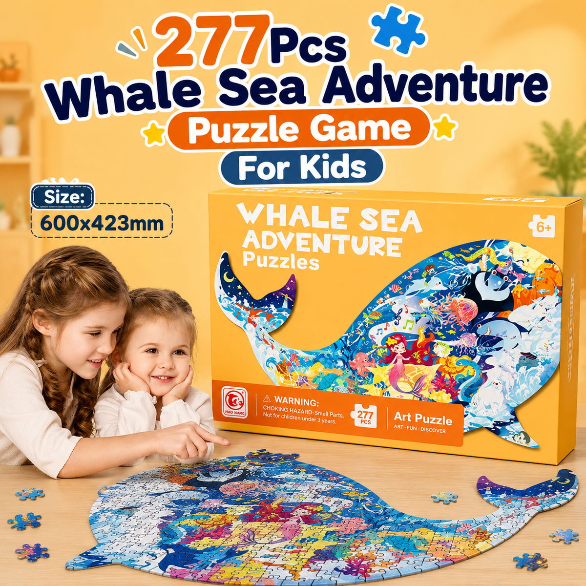 277 Pcs Whale Sea Adventure Shaped Jigsaw Puzzle for Kids