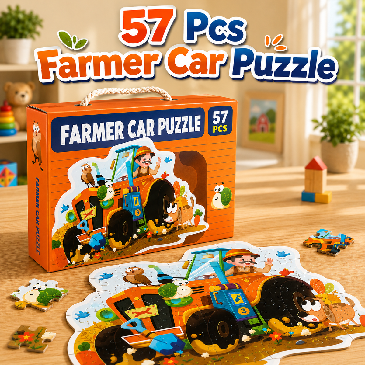 57 Pcs Farmer Tractor Floor Puzzle for Kids