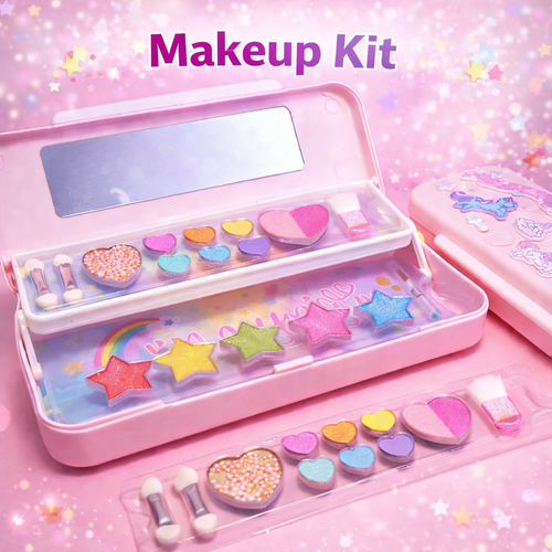 Kids Makeup & Stationery Box – 2-in-1 Pencil Case with Eyeshadow Set