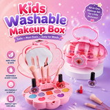 Kids Washable Makeup Box Set with Mirror – Non-Toxic Beauty Kit