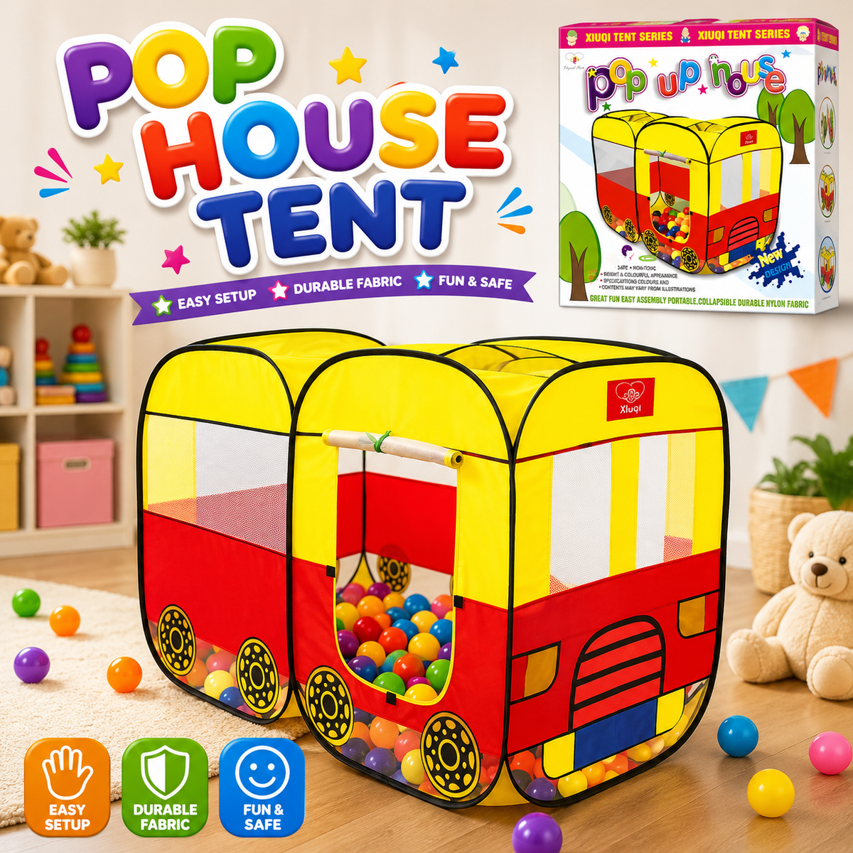 Bus Style Pop-Up Play Tent for Kids – Indoor & Outdoor