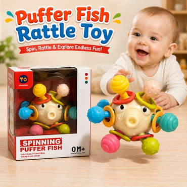Spinning Puffer Fish Baby Rattle Teether Sensory Toy for Infants Pakistan