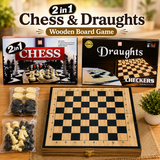 2-in-1 Chess & Draughts Wooden Board Game Set