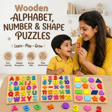 Early Learning Wooden Stencil Boards for Kids – Set of 3 (Alphabet, Numbers & Shapes)