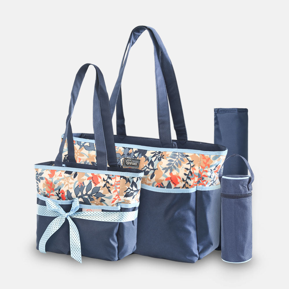 Tinnies Diaper Bag Set – Blue (3-Piece with Bottle Holder)