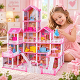 DIY Grand Villa Pink Dollhouse Playset for Kids