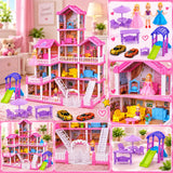 DIY Grand Villa Pink Dollhouse Playset for Kids