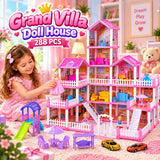 DIY Grand Villa Pink Dollhouse Playset for Kids