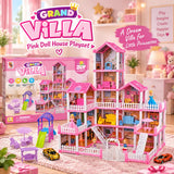 DIY Grand Villa Pink Dollhouse Playset for Kids