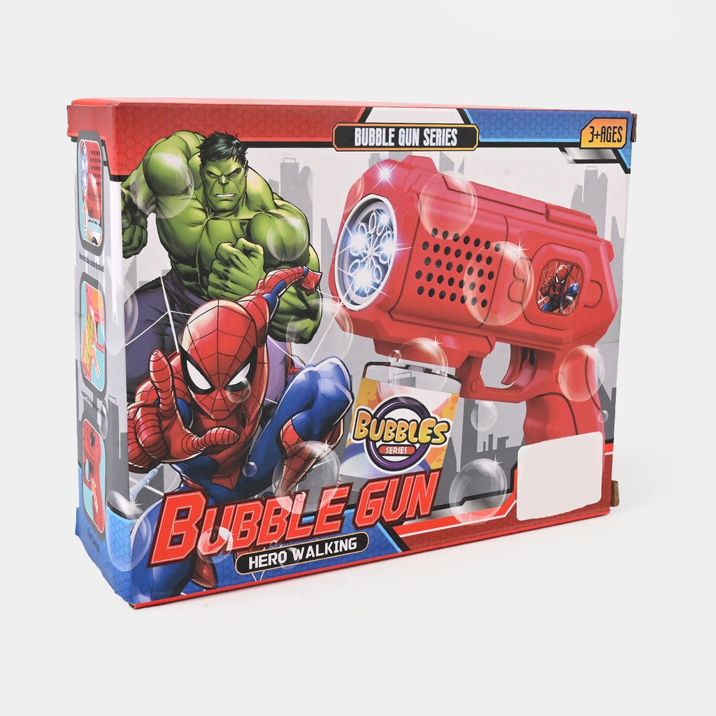 Electric bubble gun toy in use outdoors