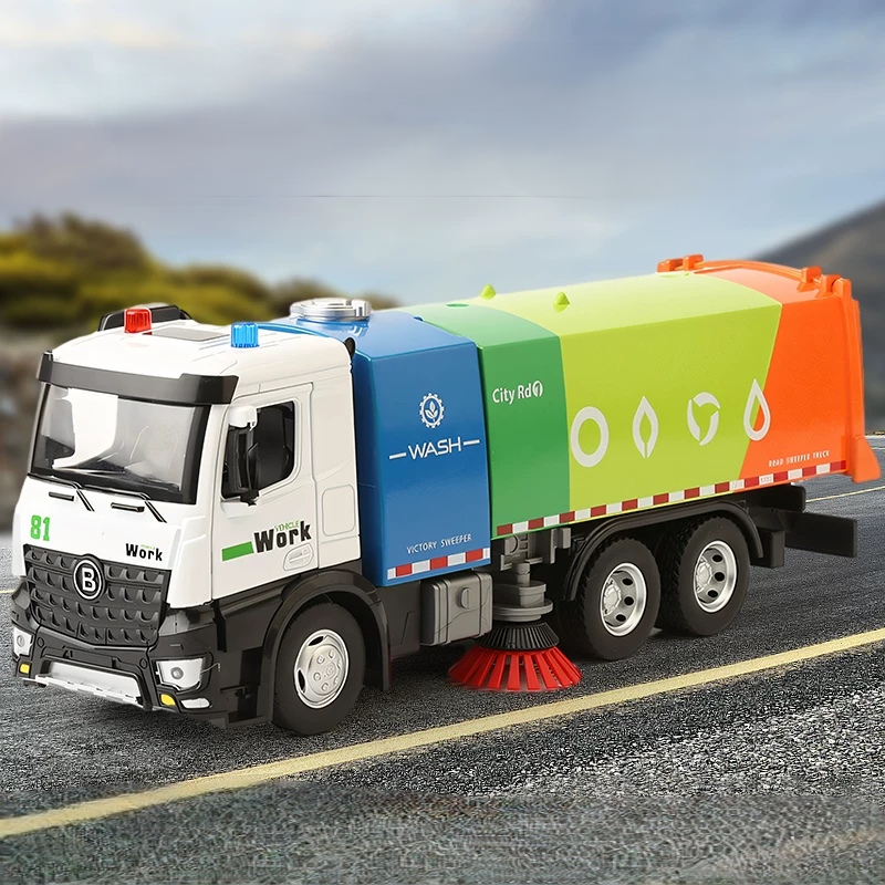 Diecast City Wash Sweeper Truck – 11-Inch Pull-Back with Lights & Sound