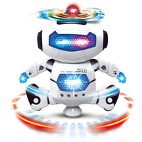 Dancing robot toy for kids with 3D flashing LED lights front view
