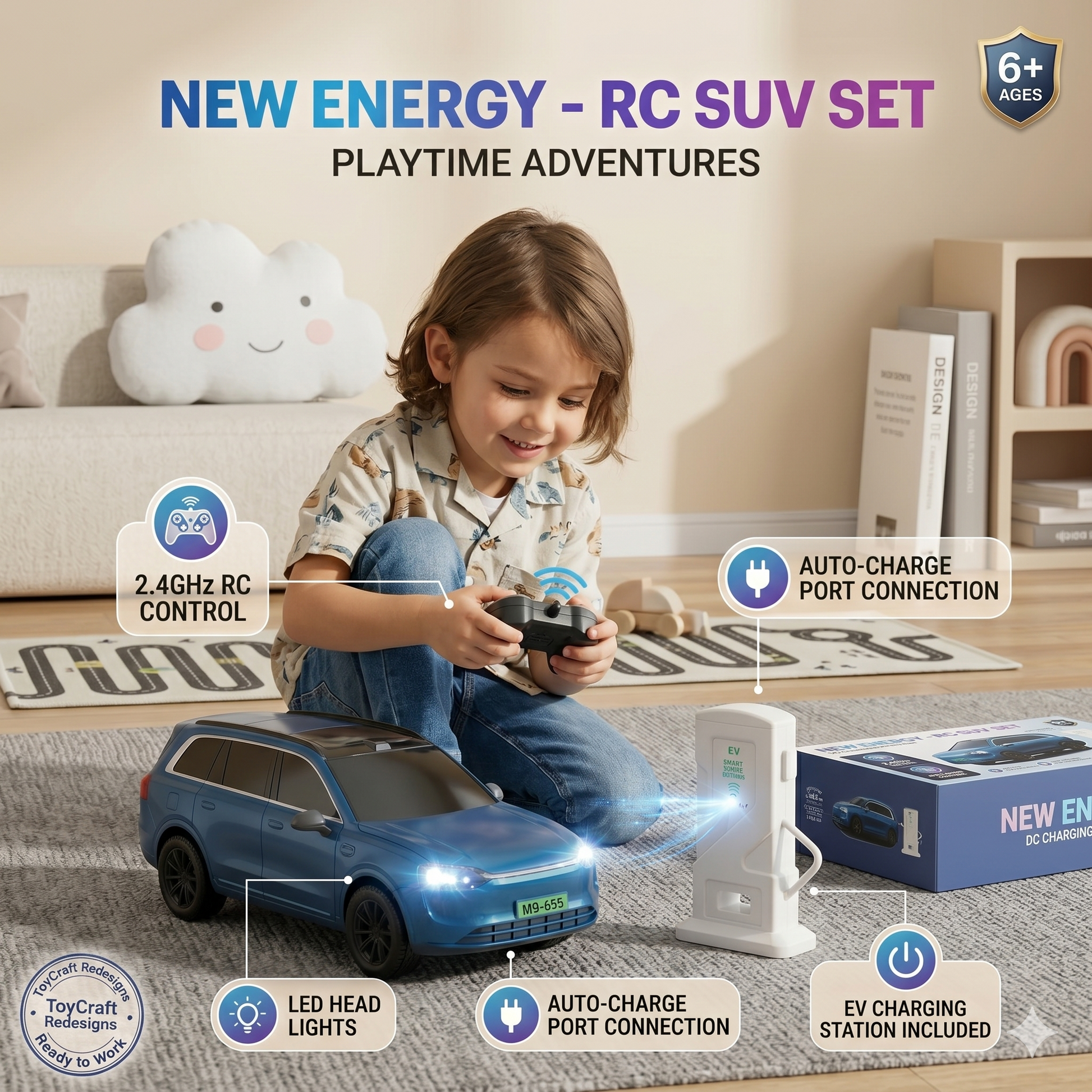 RC SUV car toy with 2.4GHz remote control and EV charging station Pakistan