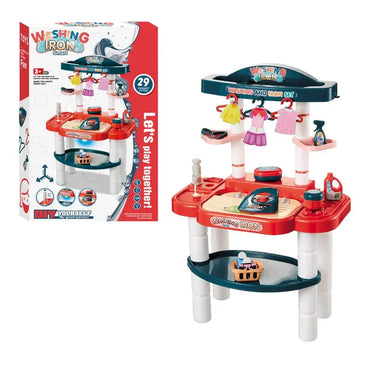 Washing & Iron pretend play set box with 29-piece laundry toy accessories