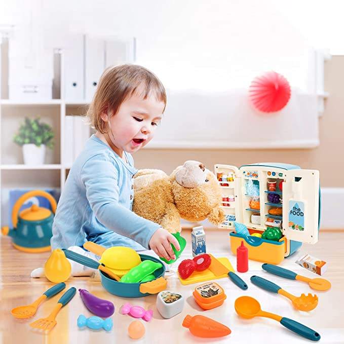 Kids refrigerator toy with ice dispenser - lights on