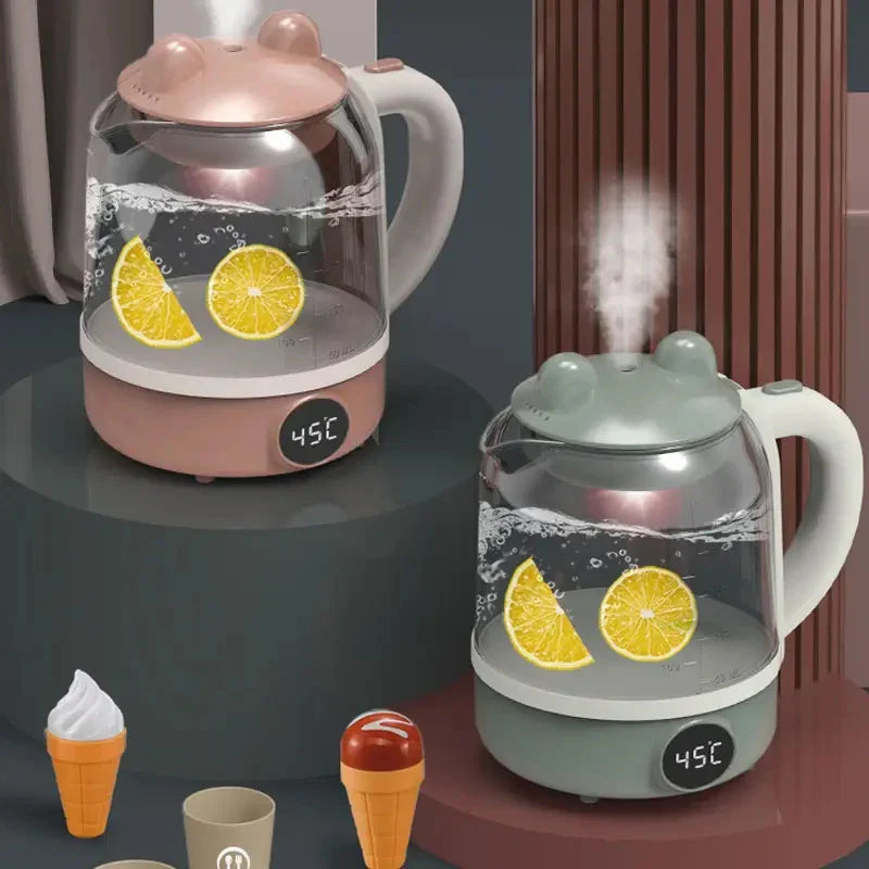 Kids kitchen appliance toy set - front view of 4-in-1 water dispenser, mixer, juicer and oven