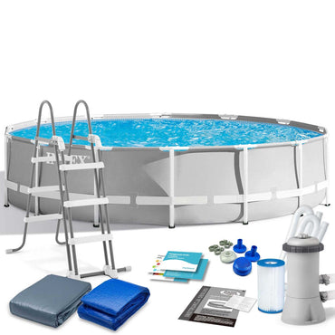 INTEX Grey Prism Frame Pool 14ft | Deep Above Ground Pool