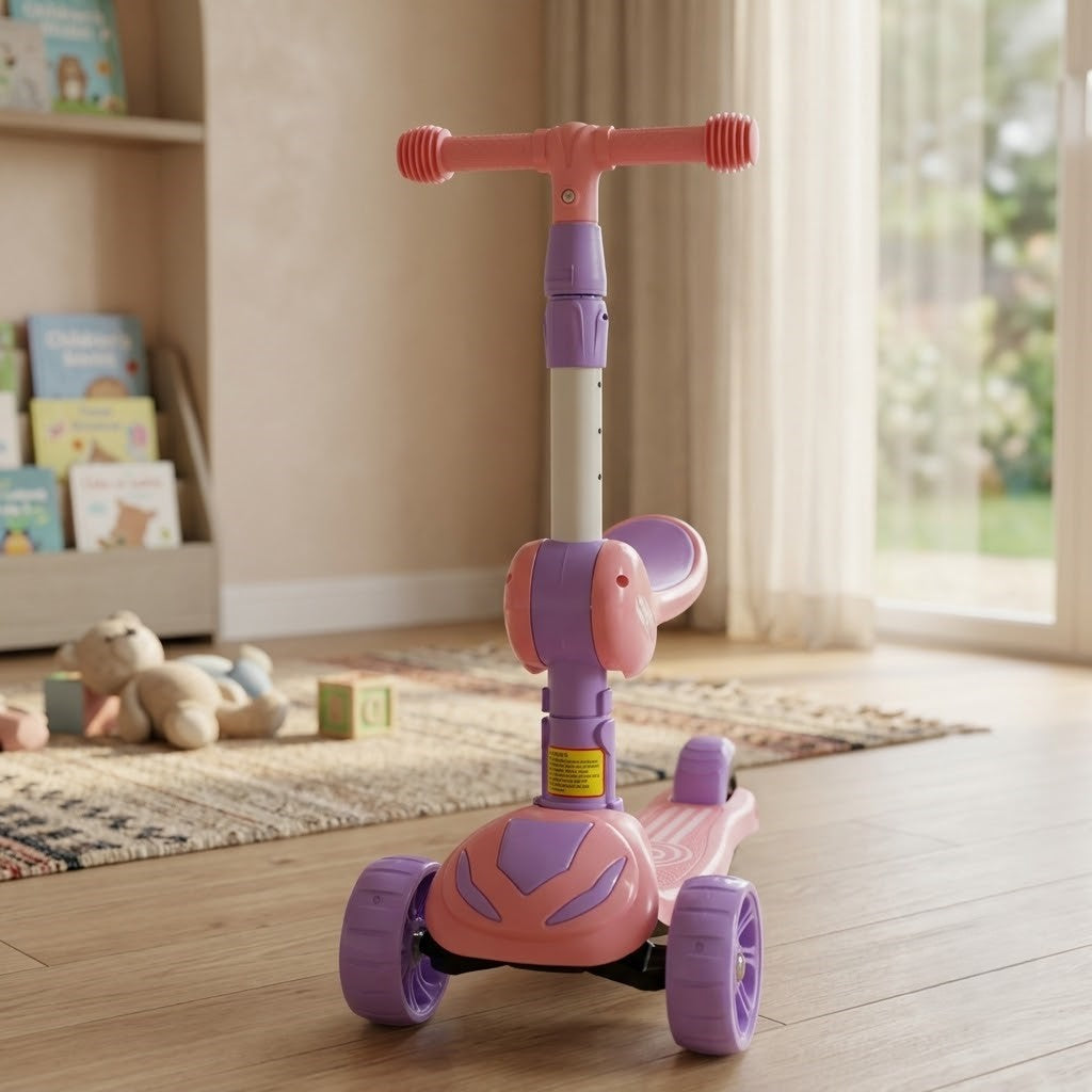 Kids Modern Seat Scooter with LED Lights & Music – Pink
