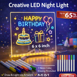 LED Acrylic Drawing Board for Kids with Night Light & 7 Neon Pens