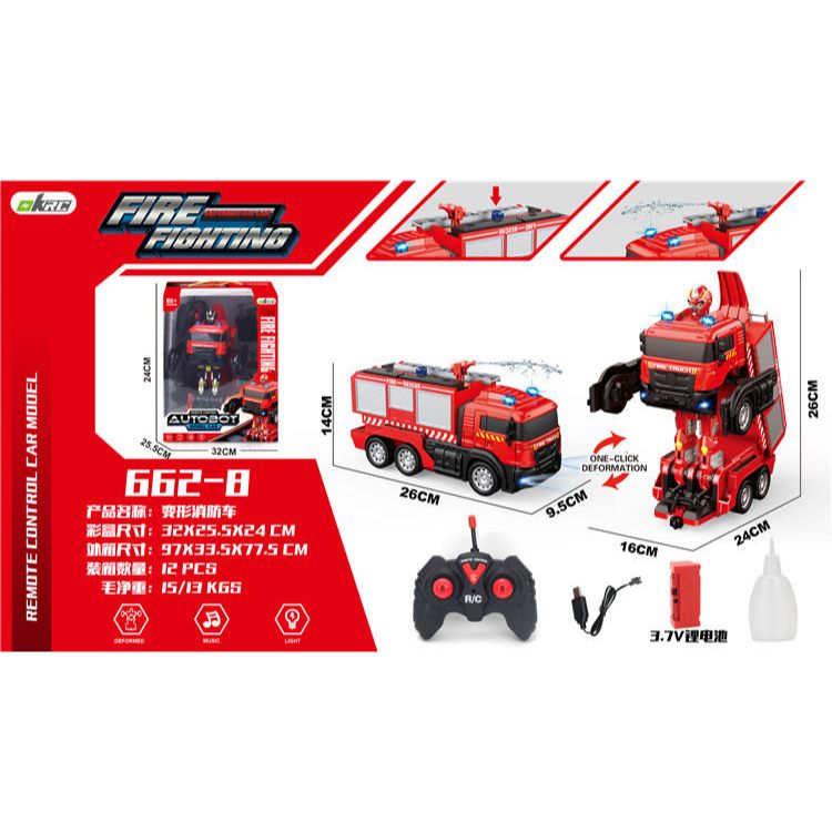 RC Transforming Fire Truck Robot Toy – 2-in-1 Fire Engine for Kids