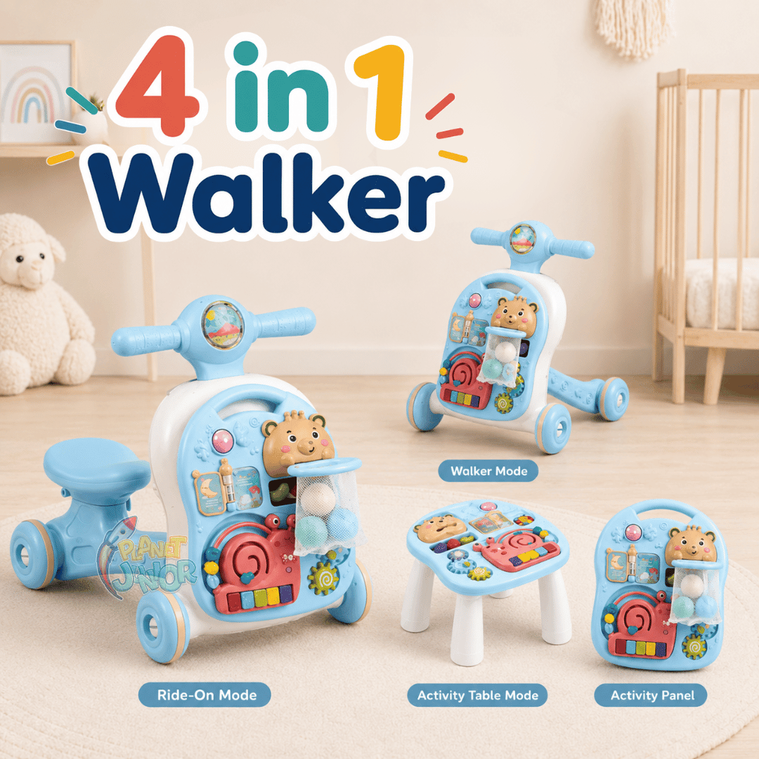 4-in-1 Baby Push Walker with Activity Table & Learning Center