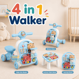 4-in-1 Baby Push Walker with Activity Table & Learning Center