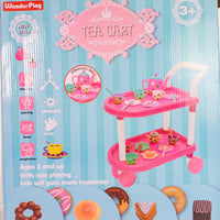 46-piece kids tea cart trolley accessories laid out