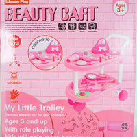 Kids Tea Cart with kitchen accessories set up for pretend play