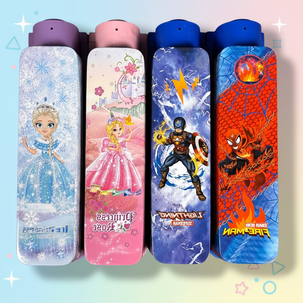 Cartoon Train Pencil Box with Built-In Sharpener for Kids