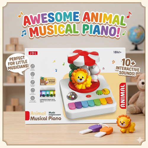 Animal Musical Piano Toy for Babies | 7 Luminous Rainbow Keys, Spinning Carousel & 10+ Sounds