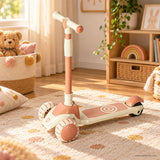Beige Kids Scooter with LED Light-Up Wheels & Music