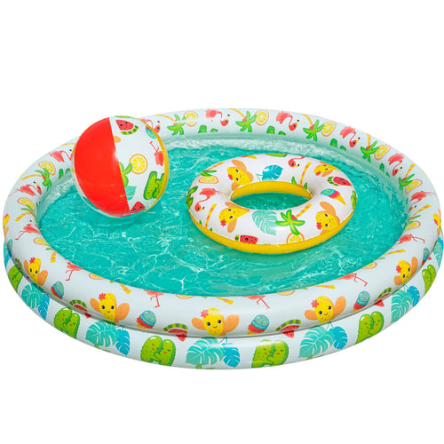 BESTWAY Kids Pool with Swim Ring & Ball 4ft x 8in | Inflatable Play Pool Set