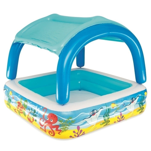 BESTWAY Kids Play Pool with Sunshade 4ft 10in x 4ft 10in x 4ft | Inflatable Shaded Splash Pool
