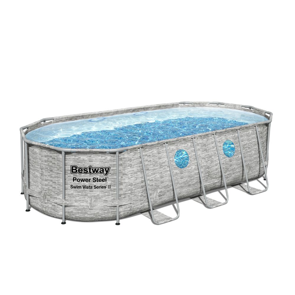 BESTWAY Power Steel Frame Pool with Window 18ft x 9ft x 4ft | Above Ground Family Pool