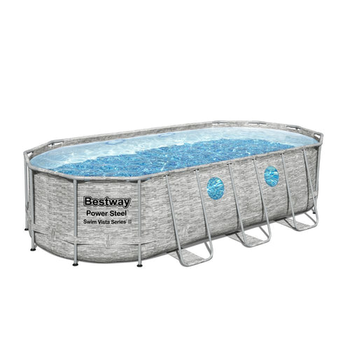 BESTWAY Power Steel Frame Pool with Window 18ft x 9ft x 4ft | Above Ground Family Pool