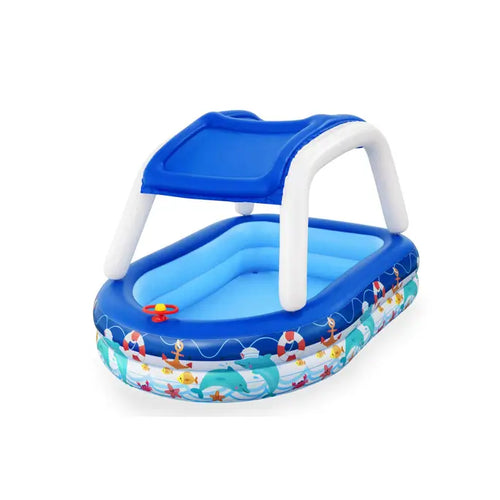 BESTWAY Sea Captain Kids Pool with Roof 7ft x 5ft 1in | Inflatable Shaded Family Pool