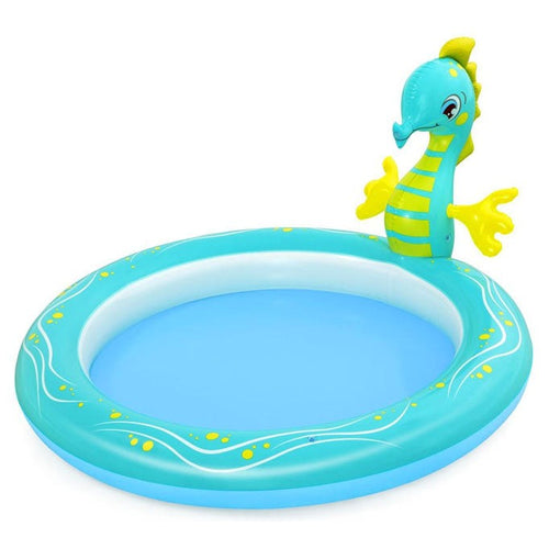 BESTWAY Seahorse Sprinkler Kids Pool 6ft 2in x 5ft 3in | Inflatable Splash Pool with Spray