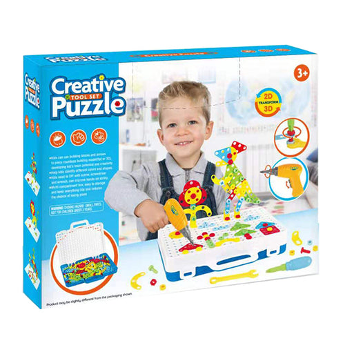 Creative Puzzle Tool Set for Kids | 2D & 3D DIY Drill Building Kit | Educational STEM Toy