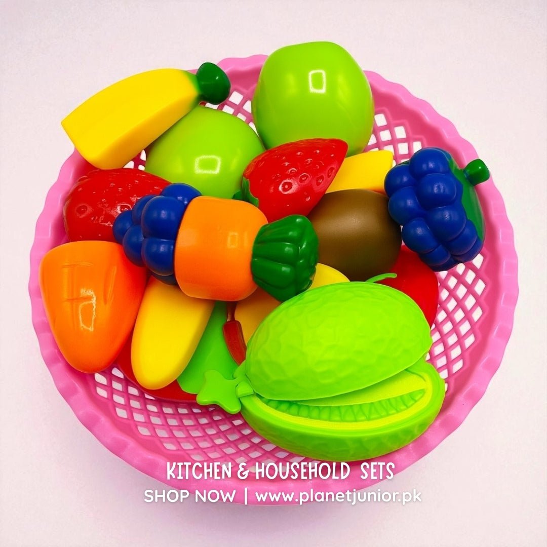 Fruit and vegetable sorting play set with storage basket
