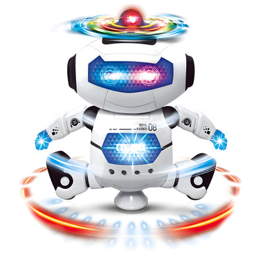 Dancing robot toy for kids with 3D flashing LED lights front view